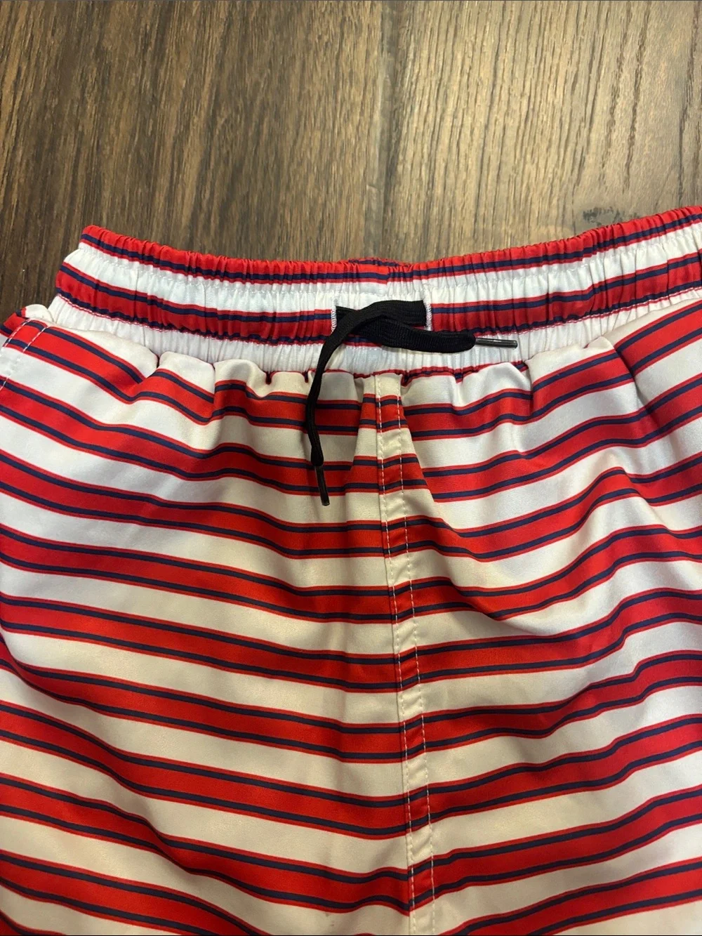 Kortni Jeane Red and White Striped Kids Swim Trunks